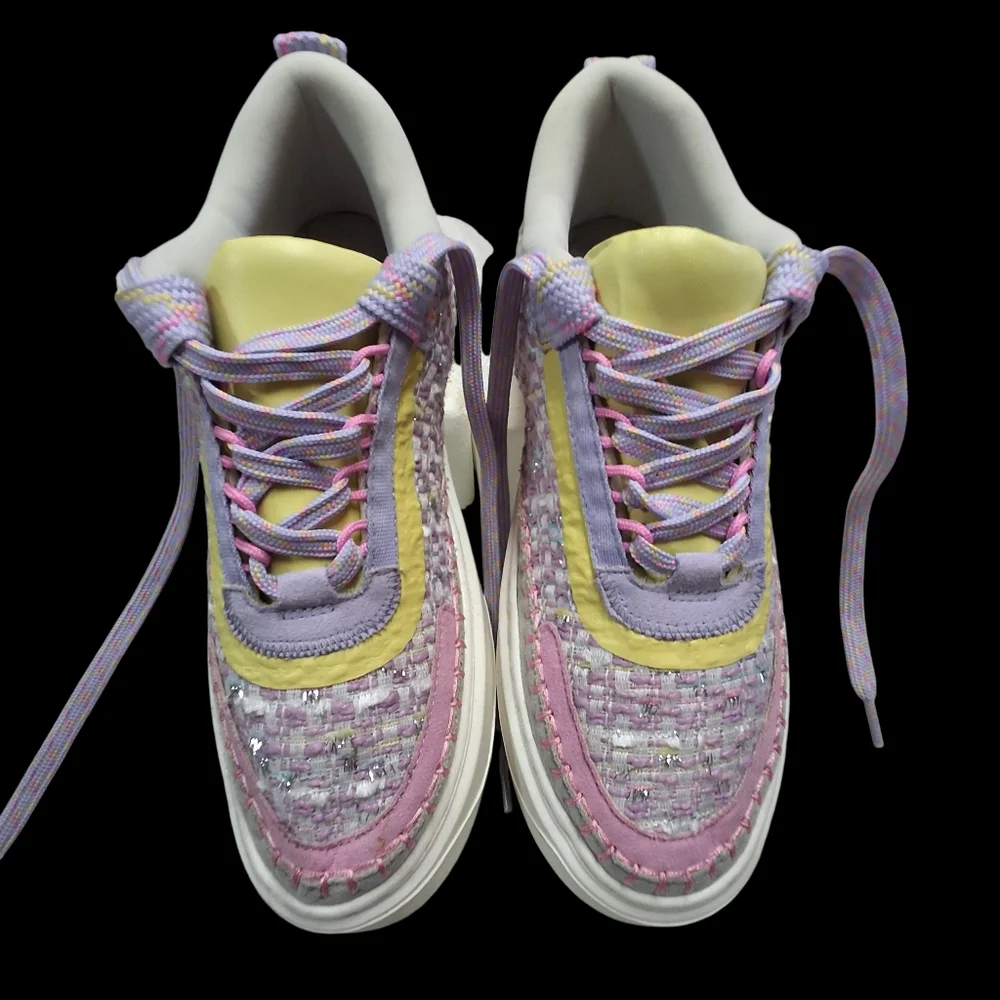 Steve Madden Charly Girl Youth Woven Multi Pastel Lace-Up Sneakers   Kids Size 4 - Picture 4 of 16